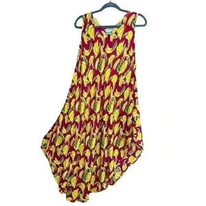 Vintage Jessica Taylor one size fuchsia banana print swim cover up asymmetrical